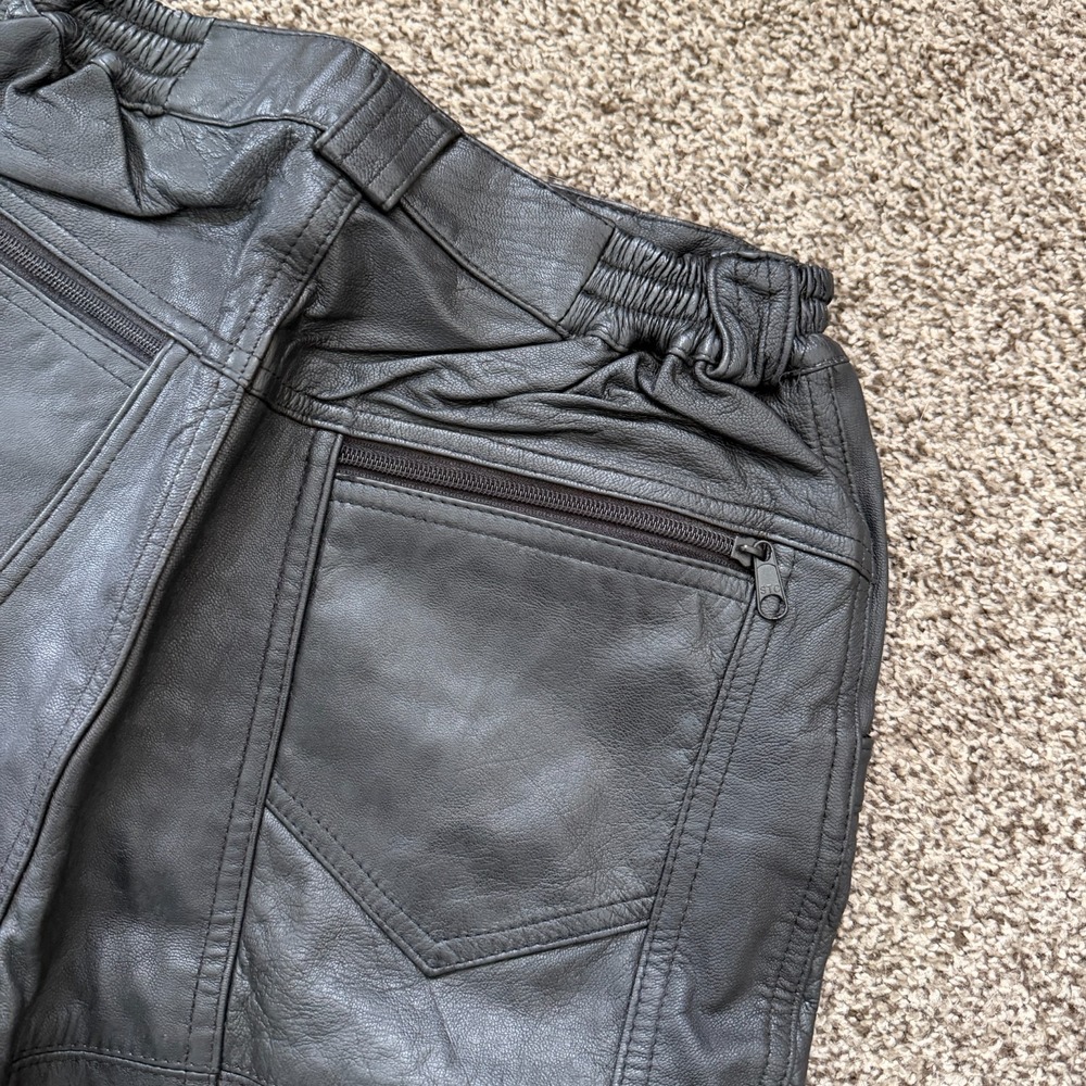 Vintage Korean Womens Size 2 Leather Black Cargo Pants Motorcycle
